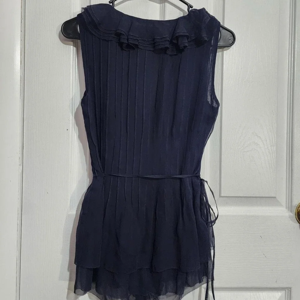 Vintage Blue Silk Ruffle Blouse
